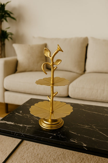 Rivaya Gold Two Tier Round Floral Platter