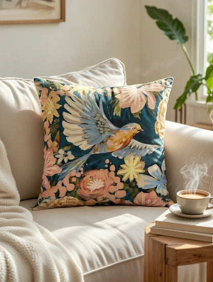 Azure Flight Embroidered Cushion w/Filler