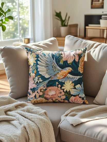 Azure Flight Embroidered Cushion w/Filler