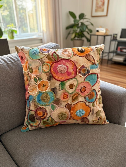 Terra Bloom Embroidered Cushion w/Filler