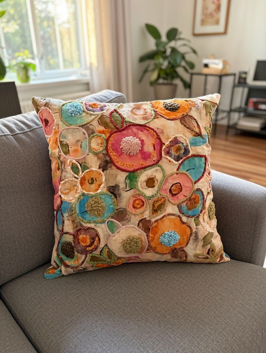 Terra Bloom Embroidered Cushion w/Filler