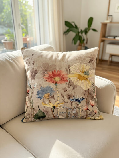 Solstice Bloom Embroidered Cushion w/Filler