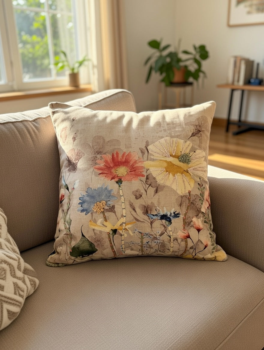 Solstice Bloom Embroidered Cushion w/Filler